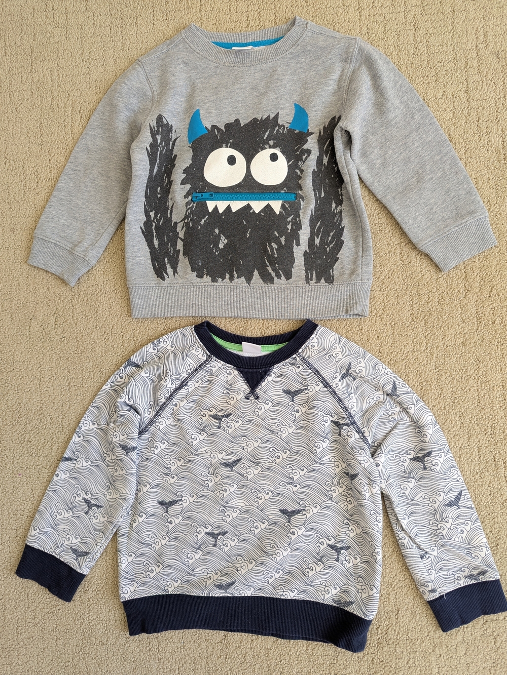 Gymboree Kids Sweatshirt Bundle Lot Boy 3T 4T Gray Pullover Fleece Whale Monster